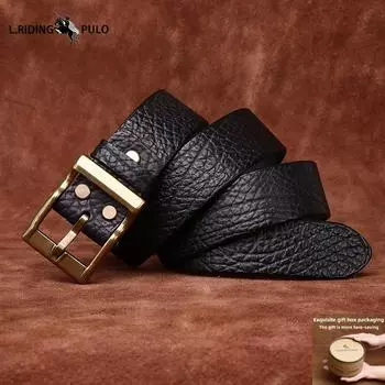 Ретро ремень из коровьей кожи Мужской из натуральной кожи Первый слой коровьей кожи Модный Универсальный Повседневный Джинсовый ремень 100cm чёрный