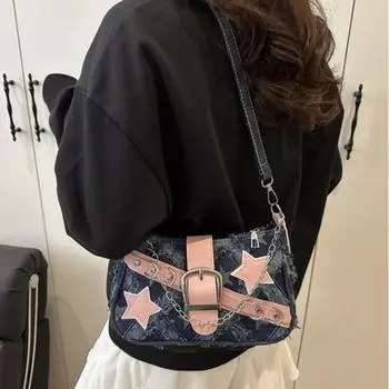 Ретро ремень рваные джинсы подмышечная сумка цепочка ремень Y2K джинсовая сумка-тоут для девочек/женщин Style B