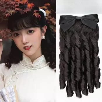 Ретро римский кудрявый бант кудрявый конский хвост с расческой Европейская принцесса кудрявый пухлый конский хвост сэндвич на конце волос Натуральные искусственные волосы для наращивания 28cm черный коричневый