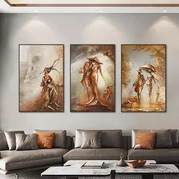 Ретро Романтический Любовник Картина Маслом Пара Рисунок Картина Стены Искусства Эстамп Гостиная Плакат 21cm30cm NoFrame