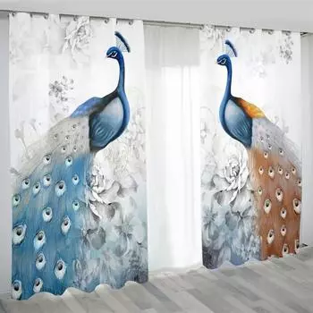 Ретро Роскошная серия Peacock Элегантная Синяя Золотая 2-х шт. Светофильтрующая занавеска для гостиной, спальни, домашнего окна, драпировка, декор 75W60H(CM) 2PCS