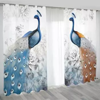 Ретро Роскошная серия Peacock Элегантная Синяя Золотая 2-х шт. Светофильтрующая занавеска для гостиной, спальни, домашнего окна, драпировка, декор 75W60H(CM) 2PCS