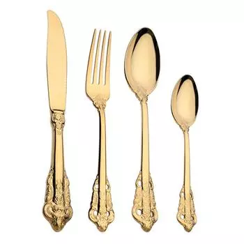 Ретро Роскошная Золотая Серебряная Посуда Винтажное Серебро 18/10 Нержавеющая Сталь Обеденный Нож Вилка Ложка Свадебные Столовые Приборы Набор Посуды В Западном стиле 1Set серебряный