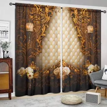 Ретро роскошные напечатанные картины занавески для домашнего декора - Карманные оконные украшения для спальни, кухни, гостиной 52.5cmX116cm X 2pcs