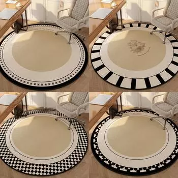 Retro Round Carpet Fully Covered Crystal Velvet High-end Feel Living Room Coffee Table Mat Study Computer Chair Non-slip Blanket Diameter 60cm