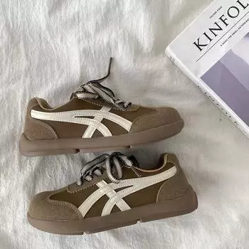 Retro round head flat bottom Dexun shoes 2025 new design sense versatile comfortable casual board shoes trendy casual shoes 36 бежевый