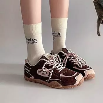 Retro round head girls platform training shoes spring and summer new fashion lace-up versatile commuter casual sports shoes tide 35 розовый