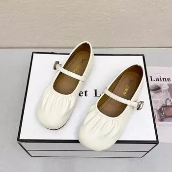 Retro round head grandma shoes women s summer 2024 new fashion pleated one-word buckle Mary Jane single shoes 35 жёлтый
