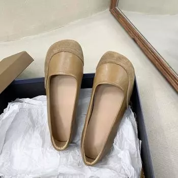 Туфли-лодочки в стиле ретро с круглым носком и неглубоким носком для женщин на весну и осень, новые вечерние туфли на плоской подошве для офиса, повседневные удобные туфли 35 абрикосовый