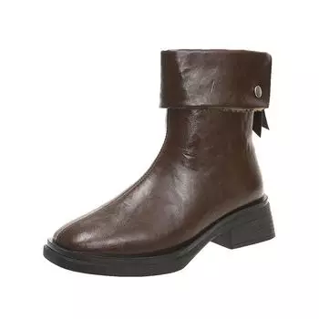 Retro round-headed western cowboy boots, thick-heeled short boots for women in autumn and winter, versatile and thin trouser boots and shoes 35 чёрный