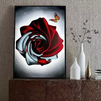Ретро роза и бабочка напечатанный холст художественный постер и печатное украшение для гостиной в классическом стиле 21cm30cm NoFrame