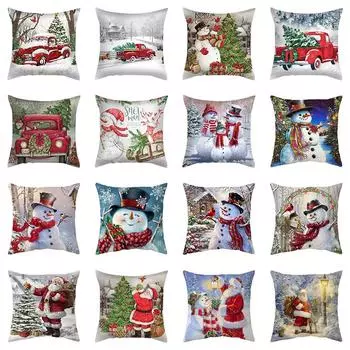 Ретро рождественская наволочка диван украшения украшения новогодний праздник Санта Клаус снеговик дом 40x40cm