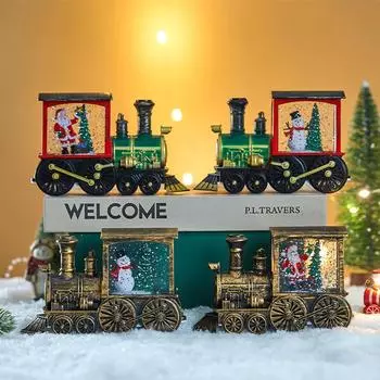 Ретро рождественские поезда украшения Санта-Клаус Снеговик светодиодные огни настольные украшения Веселые рождественские хрустальные украшения Рождественский декор Snowman A