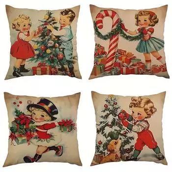Ретро рождественское украшение наволочка для подушки дети и подарок узор гостиная диван подушка чехол для украшения дома новогодний подарок 40x40cm