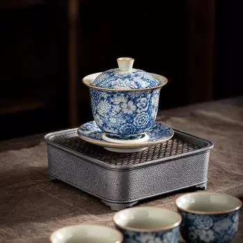 Ретро Ru печь для чая Супница Керамическая чаша с крышкой Sancai Чайник Gaiwan может поднять чайную посуду кунг-фу 200ml