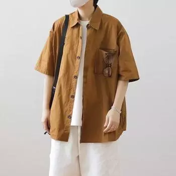 Ретро рубашка мужская летняя одежда в стиле Гонконга, студенческий свободный и нишевый дизайн, забавный новый мужской топ для верхней одежды 2024 M армия зеленый
