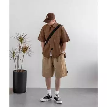 Ретро рубашка мужская летняя одежда в стиле Гонконга, студенческая свободная и нишевая модель, забавный новый мужской топ для ношения на открытом воздухе M