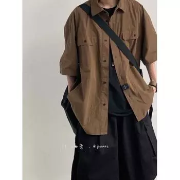 Ретро рубашка мужская летняя одежда в стиле Гонконга, студенческая свободная и нишевая модель, забавный новый мужской топ для ношения на открытом воздухе M