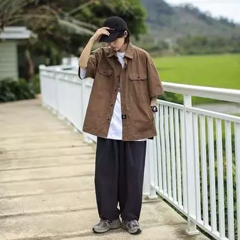 Ретро рубашка мужская летняя одежда в стиле Гонконга, студенческий свободный и нишевый дизайн, забавный новый мужской топ для верхней одежды 2024 M