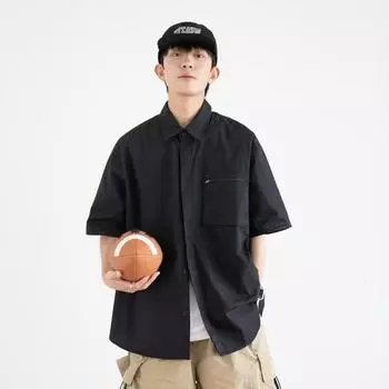 Ретро рубашка мужская летняя одежда в стиле Гонконга, студенческий свободный и нишевый дизайн, забавный новый мужской топ для верхней одежды 2024 M армия зеленый