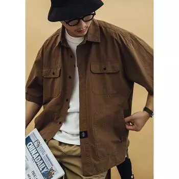 Ретро рубашка мужская летняя одежда в стиле Гонконга, студенческая свободная и нишевая модель, забавный новый мужской топ для ношения на открытом воздухе M