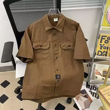 Ретро рубашка мужская летняя одежда в стиле Гонконга, студенческая свободная и нишевая модель, забавный новый мужской топ для ношения на открытом воздухе M