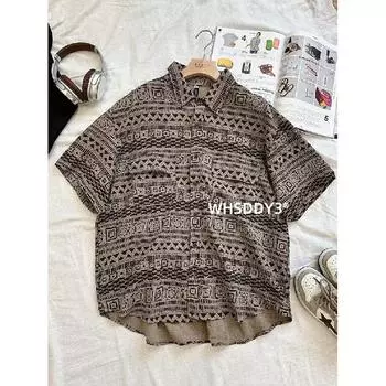 Ретро рубашка мужская летняя одежда в стиле Гонконга, студенческий свободный и нишевый дизайн, забавный новый мужской топ для верхней одежды 2024 M
