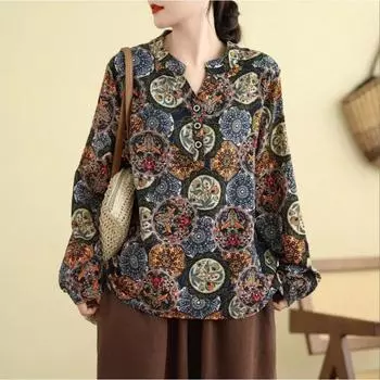 Ретро-рубашка, женская хлопковая льняная рубашка, летняя свободная утягивающая льняная рубашка, маленькая рубашка, большой размер, тонкая блузка L