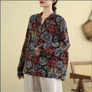 Ретро-рубашка, женская хлопковая льняная рубашка, летняя свободная утягивающая льняная рубашка, маленькая рубашка, большой размер, тонкая блузка 2XL