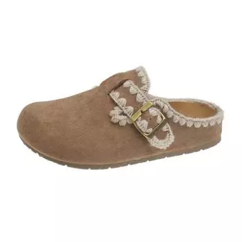 Retro rubber sole one-pedal slippers autumn and winter new bag head lazy shoes embroidered platform slippers 35