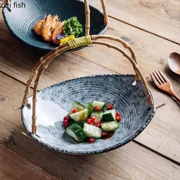 Ретро ручная керамическая тарелка с резьбой тарелка для фруктов тарелка для закусок салатные тарелки креативные инопланетные тарелки гостиничная посуда