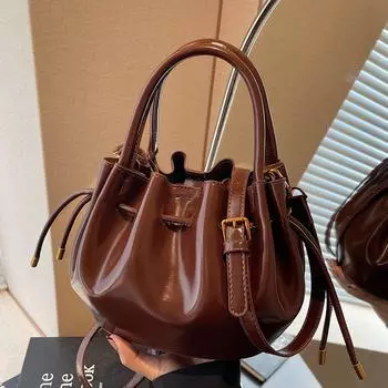 Ретро ручная переноска модная плиссированная сумка-ведро женская высокого класса Sense простая сумка через плечо для матери и ребенка универсальная женская сумка коричневый