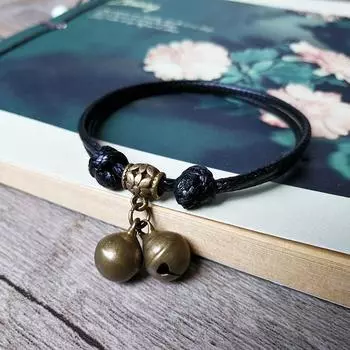 Ретро Ручная Работа Искусство Аксессуары в Стиле Мори Пара Колокольчик Black Rope Bell Bracelet