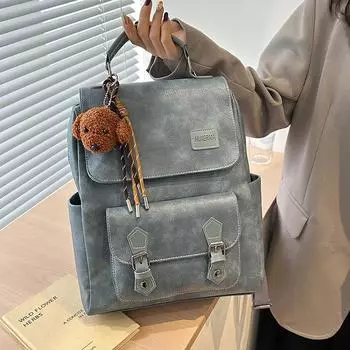 Ретро рюкзак большой емкости женский мягкий кожаный универсальный рюкзак для колледжа дорожный рюкзак no pendant коричневый