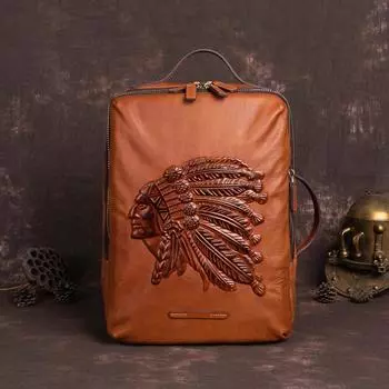 Ретро-рюкзак из натуральной кожи с большой вместимостью, из натуральной кожи растительного дубления с принтом, переносная дорожная сумка