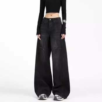 Ретро рваные джинсы-сцимитар для женщин, осенне-летние, свободные и облегающие, клеш от бедра, брюки-полумесяцы S