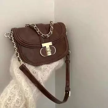 Retro Saddle Bag Messenger Bag 2025 New Fashion Light Luxury All-Match Commuter Bag Women Chain Shoulder Messenger Bag Caramel