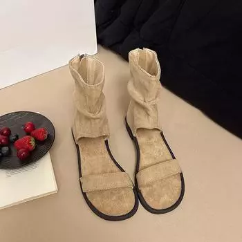 Ретро сандалии на плоской подошве, повседневный нишевый дизайн, женские летние новые сандалии с перемычкой и задней молнией, крутые ботинки 35