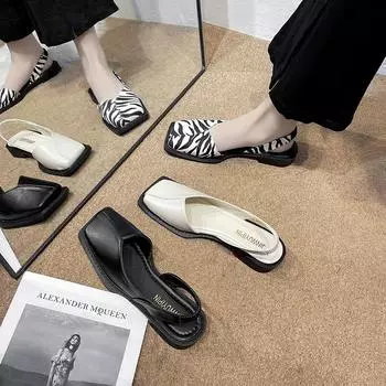 Ретро сандалии Xiaoxiangfeng дизайн sense ниша 2025 новые туфли на низком каблуке сумка голова римские туфли женские летние с юбками 35 чёрный