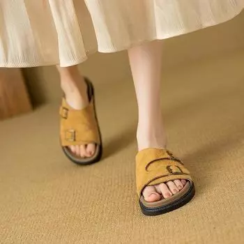 Retro sandals women s 2025 new summer wear thick-soled double belt buckle round head beach casual cool slippers 35 чёрный