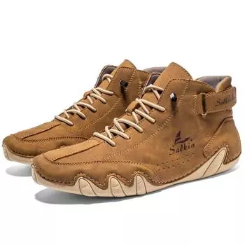 Ретро-сапоги ручной работы из кожи для мужчин, модная дизайнерская обувь, мужские ботинки для активного отдыха, мужские прогулочные ботинки, дышащие 39 коричневый