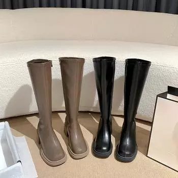 Ретро-сапоги женские новые высокие каблуки толстые подошвы маленькие ниже колена рыцарские сапоги высокие модные сапоги 35 чёрный