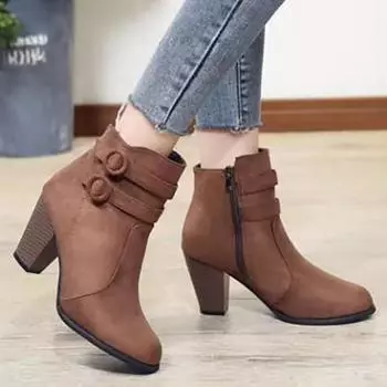 Ретро-сапоги женские туфли на квадратном каблуке женские высокие резиновые ботильоны однотонные на платформе короткие 43 чёрный