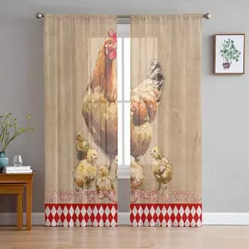 Ретро сельские фермерские куры тюль оконные шторы для спальни роскошный домашний декор шторы в гостиной шифоновые панели 135W x 114H(cm)
