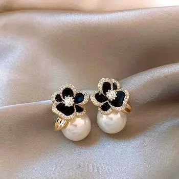 Ретро Серьги-гвоздики с зелеными цветами в стиле новой китайской бабушки 2025 Новое поступление Самые продаваемые Классические серьги-гвоздики Национальный стиль Лепесток Аксессуар для ушей Женщины Black and white flowers