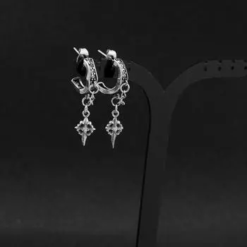 Ретро серьги, индивидуальные панк-стрит, кисточка, цепочка, крест, серьги-гвоздики, женские, мужские, нержавеющая сталь, корейские трендовые украшения для ушей