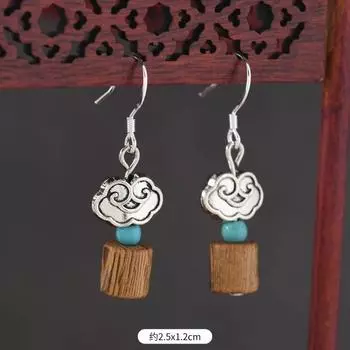 Ретро серьги из зеленого сандала в стиле дзен женские серьги высокого класса длинные простые деревянные серьги