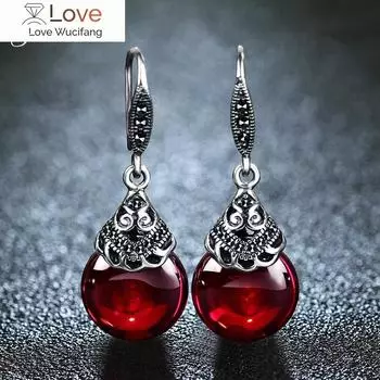 Ретро серьги-капли из стерлингового серебра 925 пробы с круглым гранатом для женщин, натуральный красный драгоценный камень, рубин, ювелирные изделия, лучшие подарки красный