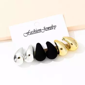 Ретро Серьги-капли в форме запятой в стиле панк, Нишевые простые гладкие висячие серьги-пусеты в виде капель воды, Набор из 3 пар one size fits all