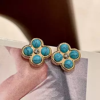 Ретро серьги модные цветочные серьги-гвоздики зелёный